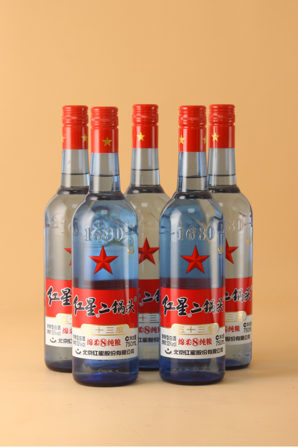 北京红星二锅头蓝瓶纯粮53度 750mlX5