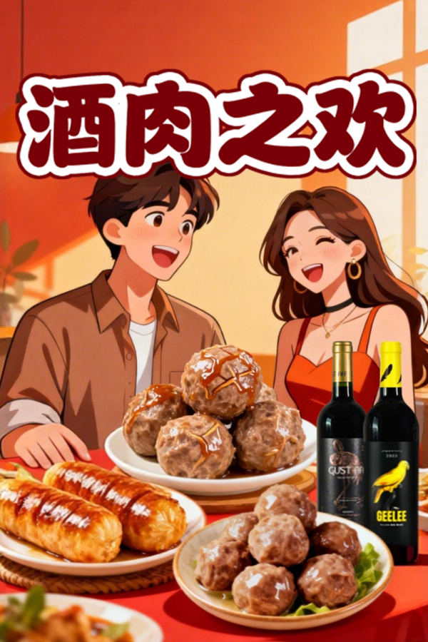 吉利鸟干红葡萄酒1瓶+爆汁肠2包+牛肉丸2包+牛筋丸2包