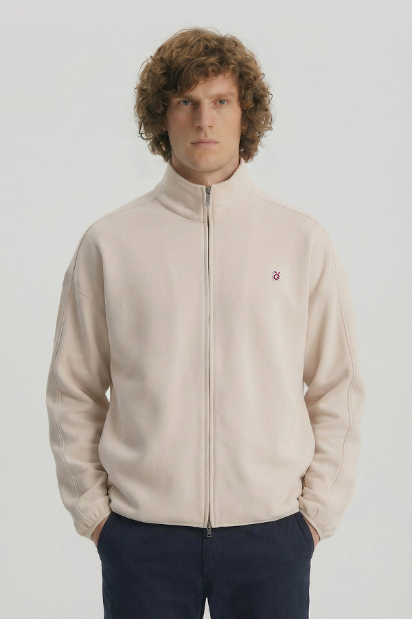 LoveQ双头拉链卫衣米杏色