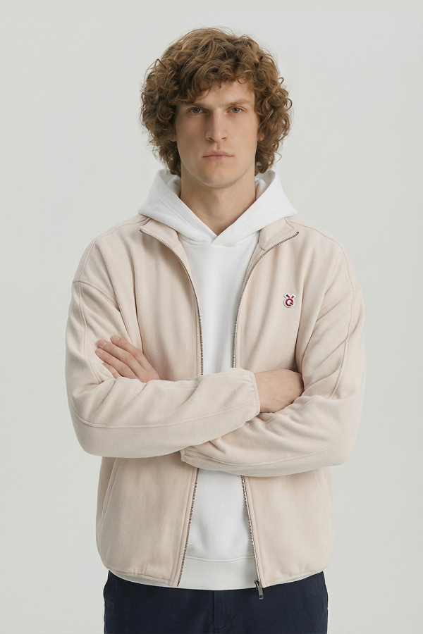 LoveQ双头拉链卫衣米杏色