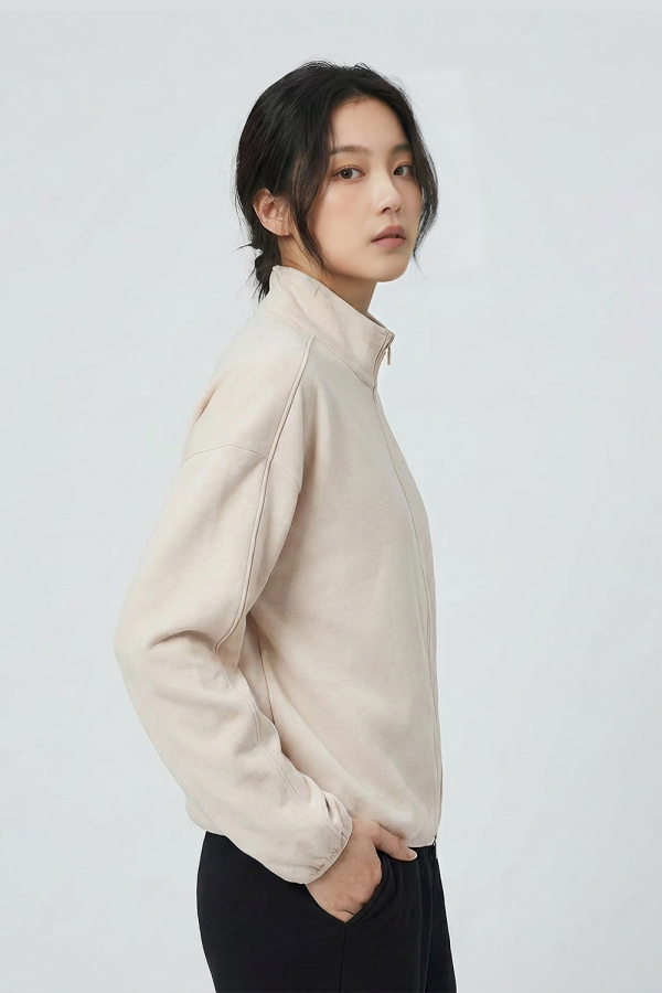 LoveQ双头拉链卫衣米杏色