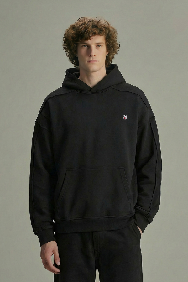 LoveQ散边拼接卫衣黑色