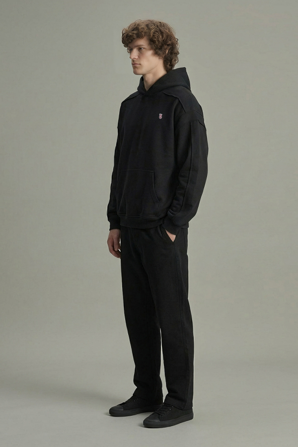 LoveQ散边拼接卫衣黑色