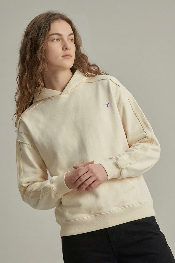 LoveQ散边拼接卫衣米杏色