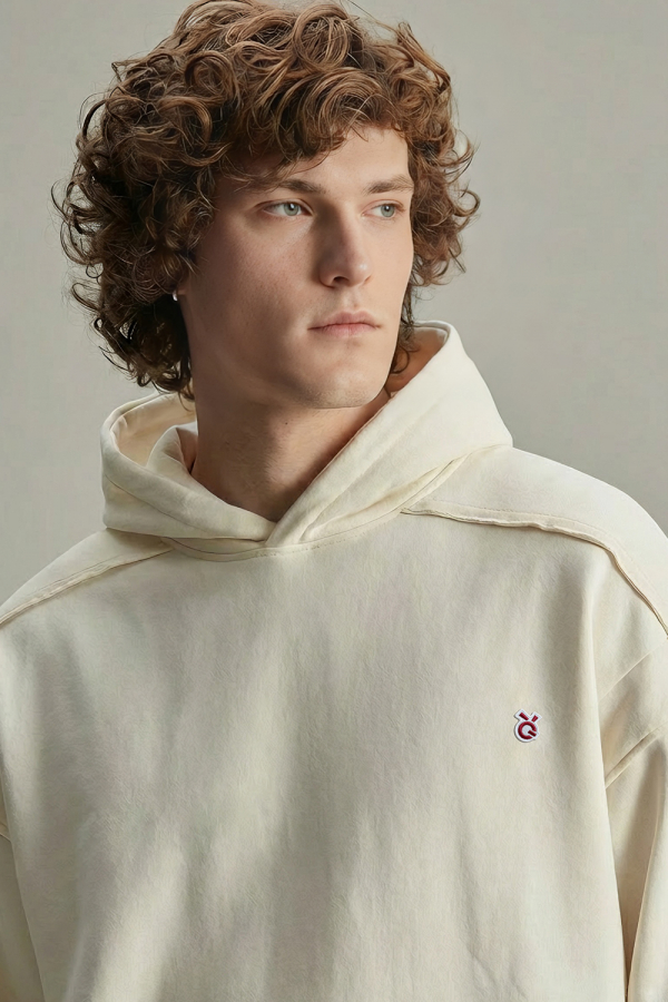 LoveQ散边拼接卫衣米杏色