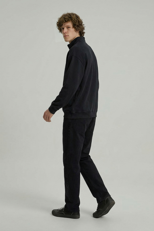 LoveQ立领半拉链洗水卫衣黑色