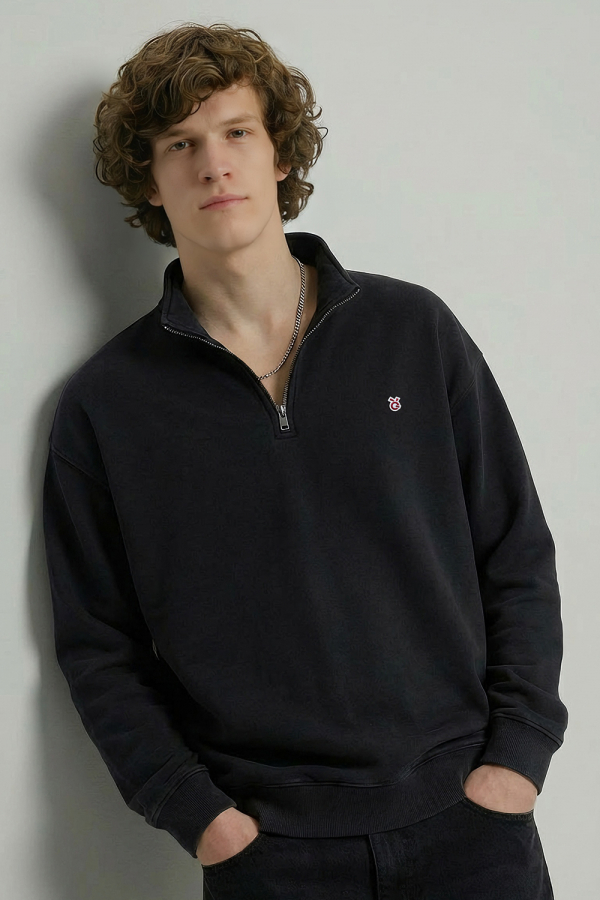 LoveQ立领半拉链洗水卫衣黑色