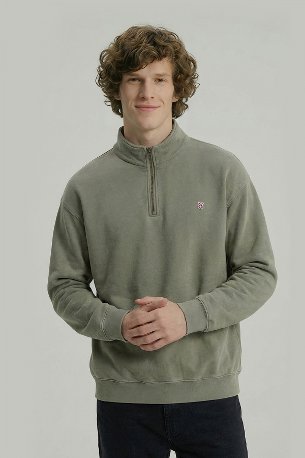 LoveQ立领半拉链洗水卫衣浅棕色