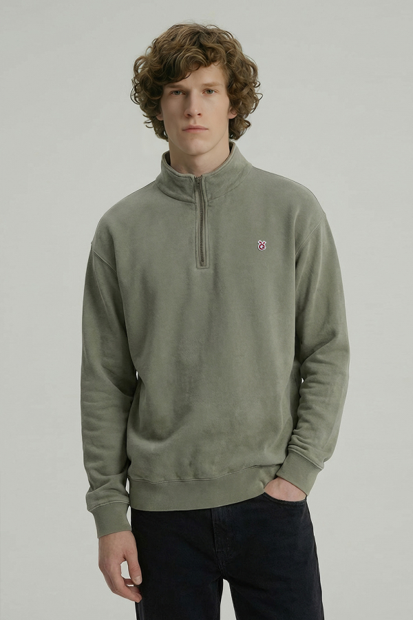 LoveQ立领半拉链洗水卫衣浅棕色