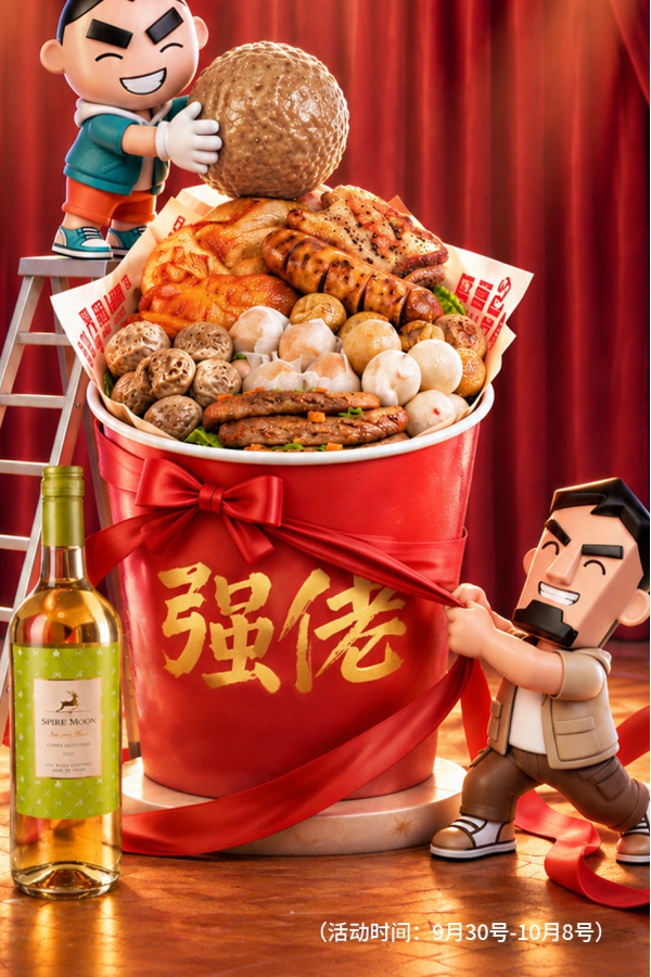 1瓶精灵鹿葡萄酒+2包牛肉丸+2包牛筋丸+2包爆汁肠